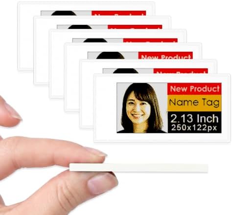 [Santek] EZ Sign NFC E-Paper Display – No Battery, Ultra-Thin 0.13”, Rewritable 4-Color Digital Display, App-Controlled (iOS/Android/PC), IP65 (White, 2.13" 6pcs, No Stand and Clip Included)