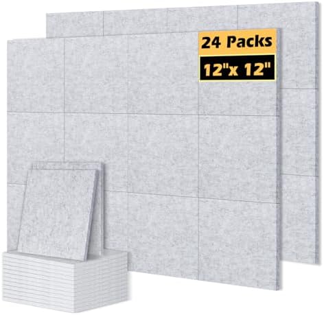 DOLLAR BOSS Felt Cork Board Tiles 24 Pcs 12"x12" Bulletin Board, Light Gray