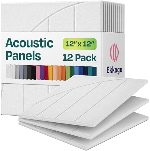 Acoustic Panels 12-Pack Soundproof Wall Panels 12"x12"x0.4" Decorative Sound Dampening for Your Home, Office, Studio, Bedroom & More with Unique ModuArc Carving [White]