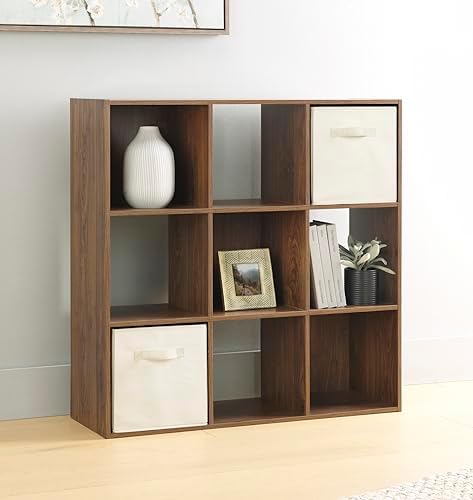 Whitmor 9 Cube Storage Organizer, Open Storage Display Bookshelf, Storage Cabinet for Living Room, Bedroom, Home, Office, Walnut