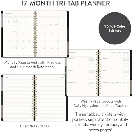 Orange Circle Studio 2027 Planner, Black Tri-Tab Weekly & Monthly Planner, 9.6" x 7", Spiral Bound Organizer with Note Pages, Pocket Dividers & Elastic Closure Design for Home Office Planning Uses
