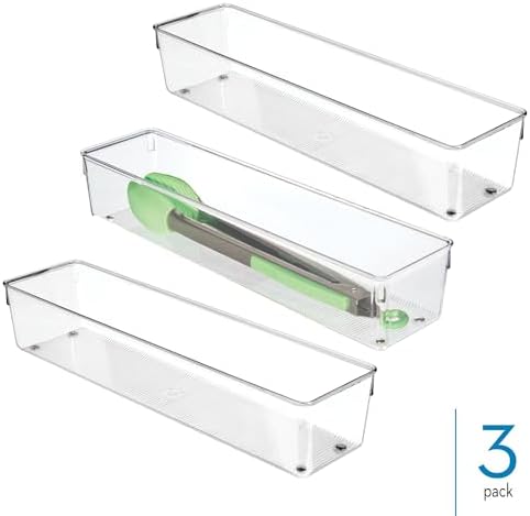 iDesign Plastic Drawer Organizer Bins, Set of 3, Clear