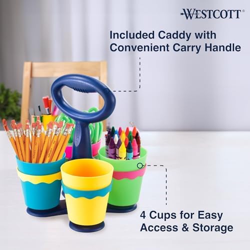 Westcott School Scissor Caddy and 5-Inch Pointed Safety Scissors for Kids, Back to School, Classroom Supplies, Assorted, 24 Pack (14755)