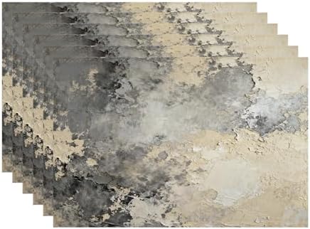Batmerry Taupe Squares Texture Linen Placemats Set of 6, Grey and Beige Art Painting Washable Table Mats for Kitchen Table Thickened Heat Insulation Dining Set Indoor Outdoor 12X18 in