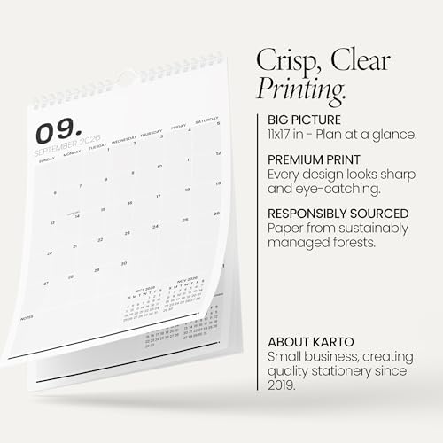 Karto Wall Calendar 2026-2027 11x17 in - Minimalist | July 2026 to December 2027, Vertical, Boosts Productivity, Easy Monthly Planning