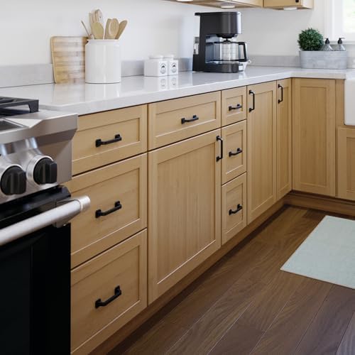 Franklin Brass 10 Pack Matte Black Cabinet Handles 3-3/4 inch (96mm) Kitchen Cabinet Handles and Drawer Pulls for Cupboards and Dressers |Notched Backplate