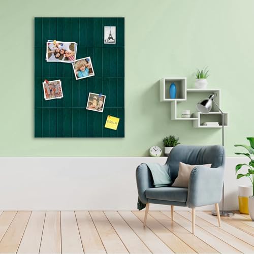 12 Packs Dark Green Felt Pin Board, Large 12" Bulletin Board with 30 Push Pins, Felt Board Slat Wall Paneling for Office Home Kitchen, Self-Adhesive Corkboard Tiles for Classroom Message Photos Memos