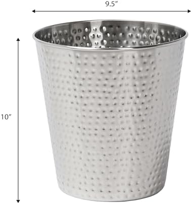 happimess Axel 2 Gal Hammered Steel Waste Bin 10", Brushed Steel