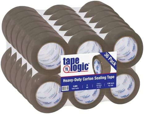 TAPE LOGIC 2" x 110 yds Acrylic Packing Tape 2.0 Mil, Tan (36-Pack) Heavy Duty Packing Tape Rolls for Sealing Boxes at Home, Warehouse, & Office, Supplies for Packaging, Shipping, Moving