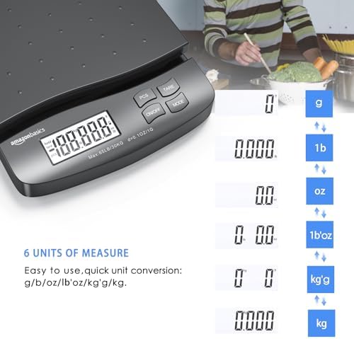 Amazon Basics Digital Postal Shipping Scale with Tare Function, AC Adapter, 65 lb Capacity, 0.1 oz Readability, LCD Display, Black