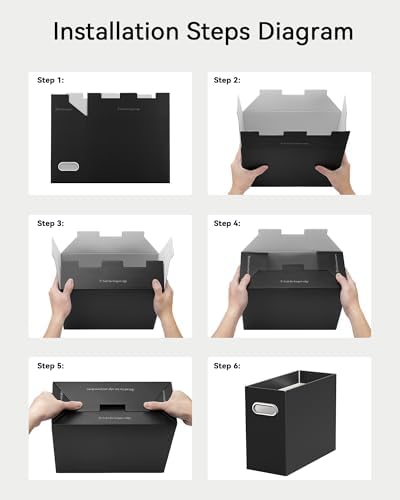 Oterri Portable Collapsible Cardboard File Box with Handle for Letter-Size | 4-Pack. Stainless Steel Handle. Label Stickers Included. Fits Letter Folders (Not Included). Home, Office, School, Dorm, Tax.