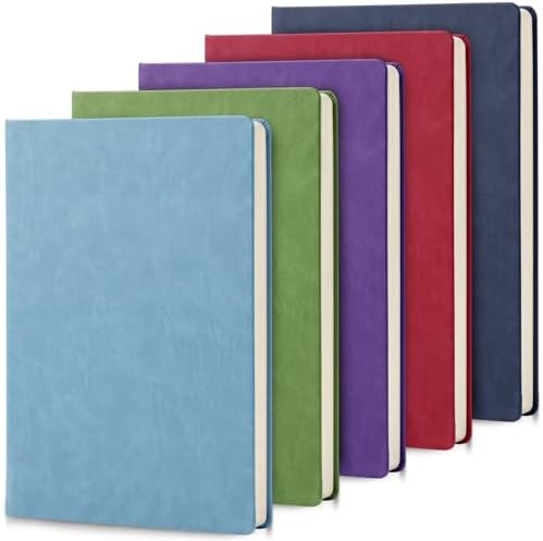 Tenceur 5 Pcs A4 College Ruled Notebook 8.5'' x 11'' Lined Journal 200 Pages Lined Artificial Leather Sketchbook for Writing Office School Business Home Gifts Supplies (Bright Color)