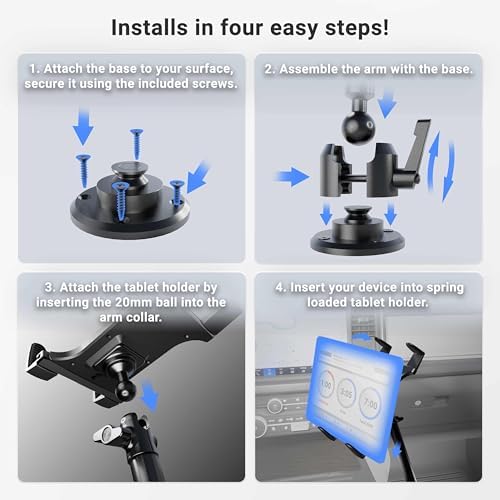 ARKON Mounts Heavy-Duty Drill-Base Tablet Mount with 22" Arm , Universal Tablet Fit , Solid Drill Base , 22" Adjustable Solid Arm , Compatible with iPad, Samsung, Google, Huawei, and more