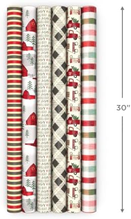 Hallmark Rustic Christmas Wrapping Paper, 6 Rolls (Plaid, Red Truck, Barn)