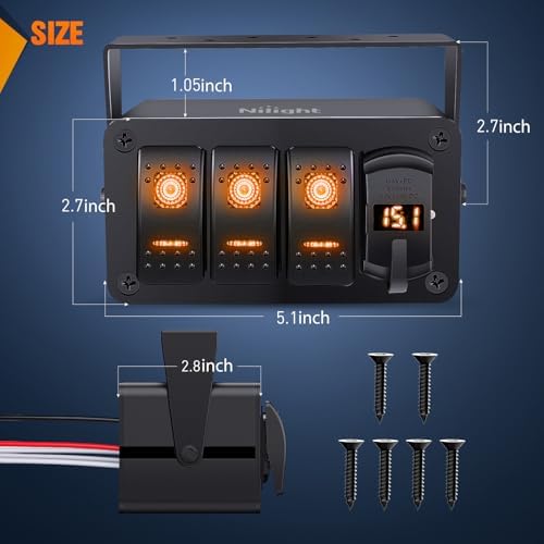Nilight 3 Gang Rocker Switch Box 12V SPST ON Off Orange LED Waterproof