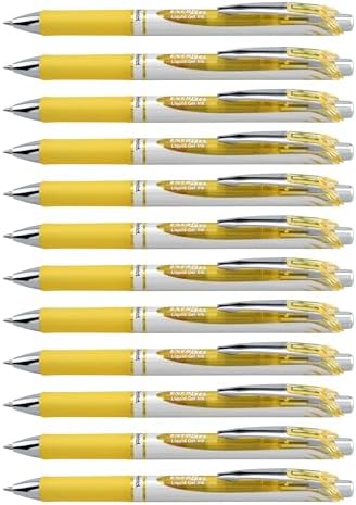 Pentel EnerGel RTX Retractable Liquid Gel Ink Pen, (0.7mm) Medium line, Yellow Ink, Box of 12 Pens (BL77-G)