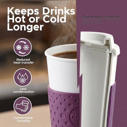 Copco Acadia 16oz Travel Mug, Set of 3 –BPA-Free Double Wall Insulated Coffee Mugs with Leak-Resistant Quarter Turn Lid & Grip, Reusable Drinkware for Hot & Cold Drinks, Hassle-Free Cleaning - Plum