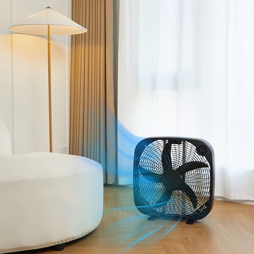 Amazon Basics 3-Speed Box Fan for Bedroom, Portable with Carry Handle, Powerful Airflow, 5 Blades, Lightweight Design, 67 Watts, 20-Inch, Black, 6.8"D x 20.86"W x 21.33"H