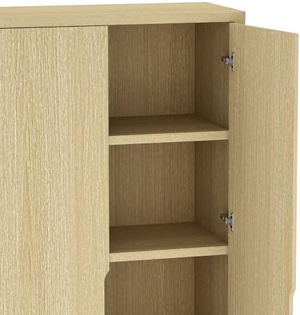 Manhattan Comfort Rivington Bookshelf 79 in Tall 5-Tier Bookcase, Modern Soft Close Storage Cabinet, Handle-Free, Round Corner Design for Living Room, Bedroom, or Home Office, Set of 3 in Natural Oak