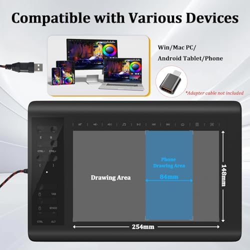IMAGE Drawing Tablet 10x6 Inch, 8192 Pressure Levels & Battery-Free Pen
