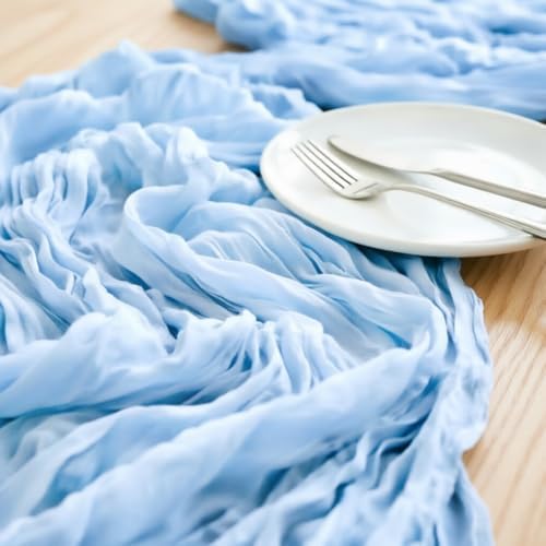 Light Blue Cheesecloth Table Runner Fall Boho Wedding Birthday Home Decor