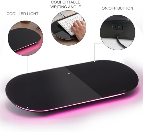 TSJ OFFICE Glass Desktop Whiteboard - 17 X 7 Inches Black Board Pink Light