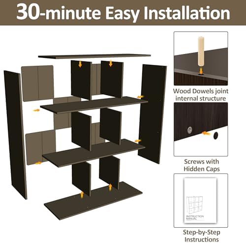 PrimeZone 9 Cube Storage Organizer, Stackable Wood Cubby Bookshelf Espresso