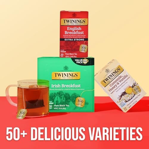 Twinings Extra Strong English Breakfast Black Tea Individually Wrapped Bags, 20 Count (Pack of 3), Robust, Caffeinated, Enjoy Hot or Iced, 20 Teabags