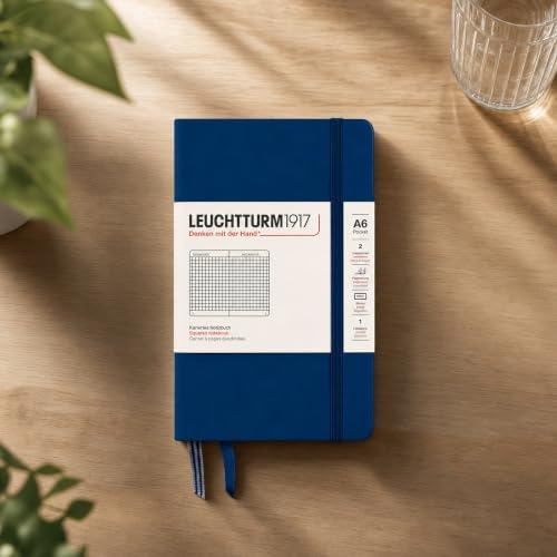 LEUCHTTURM1917 - Notebook Hardcover Pocket A6-187 Numbered Pages for Writing and Journaling (Navy, Squared)