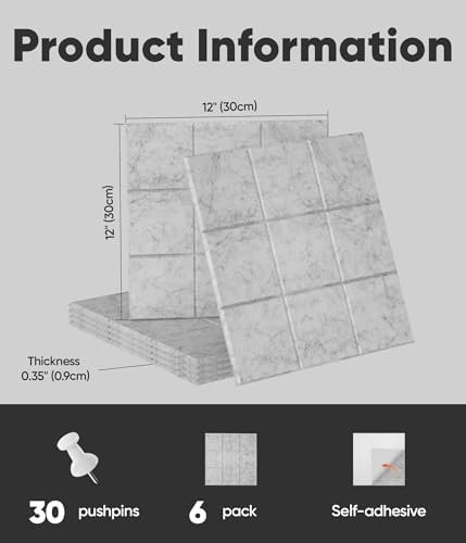 Large Cork Board for Walls 36" x 24", 6 Pack Felt Wall Tiles with Push Pins for Office Home, Pin Board Bulletin Board for Photo Pictures, Heather Gray