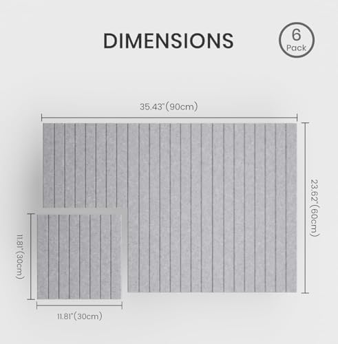Felt Bulletin Board 36"x 24"-6 Felt Tiles Cork Board Wall Panels Home Office Wall Fabric Pin Board for Classroom/Kids Art Display/Photo Picture Wall/Acoustic,Self-Adhesive,Light Grey