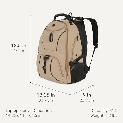 SWISSGEAR 1900 ScanSmart Laptop Backpack, Fits Most 17-Inch Laptops, TSA-Friendly Lay-Flat Design, RFID Protection, and Tablet Pocket, Black, 31L, 18.5-Inch