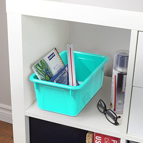Storex Small Cubby Bins – Plastic Storage Containers for Classroom, 12.2 x 7.8 x 5.1 inches, Class Teal, 5-Pack (62420A05C)