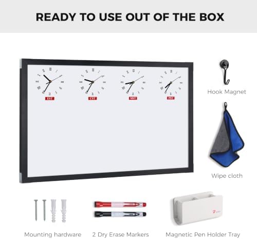 TOWON U.S. Time Zone Whiteboard 36x24 in, Black Solid Wood Frame