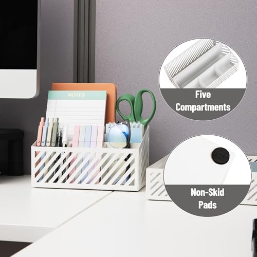 Mind Reader Desktop Organizer and Mail Sorter, Five Compartments, Office Supplies and Accessories, Metal, White