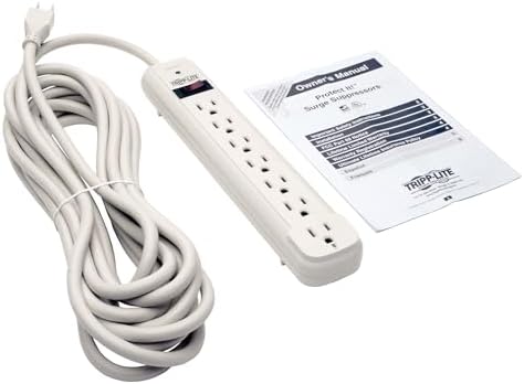Tripp Lite 7 Outlet Surge Protector Power Strip, Extra Long Cord 25 ft., 1080 Joules, Lifetime Limited Warranty & $25K Insurance (TLP725) Light Gray