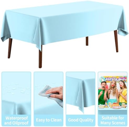 CXPSINC 54 Inch X 100 Feet Plastic Table Cover Roll Disposable Tablecloth with Slide Cutter for All Type/Shape Tables | Party, Banquet, Birthdays, Weddings(Light Blue, 100 Feet)