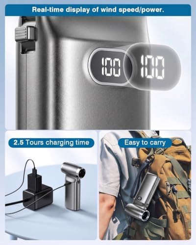 Electric Compressed Air Duster Cordless: 60 MPH High Wind Speed Mini Silvery Air Blower for Electronics Portable Computer Cleaner Hand Keyboard Cleaning Powerful Duster for Car Fans and Other Sences