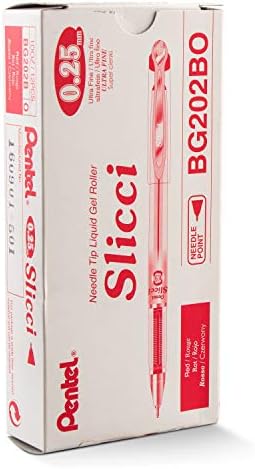Pentel Arts Slicci 0.25 mm Extra Fine Gel Pen, Red Ink, Box of 12 (BG202-B)