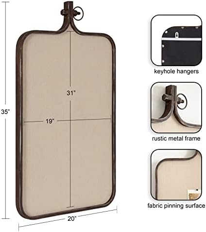 Kate and Laurel Yitro Modern Farmhouse Metal Rectangle Decorative Pinboard, 20 x 35, Rustic Bronze, Industrial Rectangular Bulletin Board with Unique Ornamental Crown