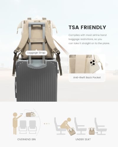 LOVEVOOK Laptop Backpack for Women with Giant Tumbler Holder, 17.3 Inch Work Laptop Bag with USB Port, Fashion Teacher Nurse Backpack Purse, Waterproof Travel Computer Backpack, 2PCS, Beige-Light Grey