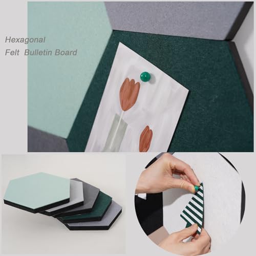 10Pcs Self Adhesive Felt Board Tiles Hexagon Bulletin Board for Walls, Felt Cork Pin Board for Pictures Photos Memos with Push Pins (Color G)