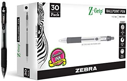 Zebra Pen Z-Grip Retractable Ballpoint Pen, Black Ink, 0.7mm, 30 Bulk-Pack