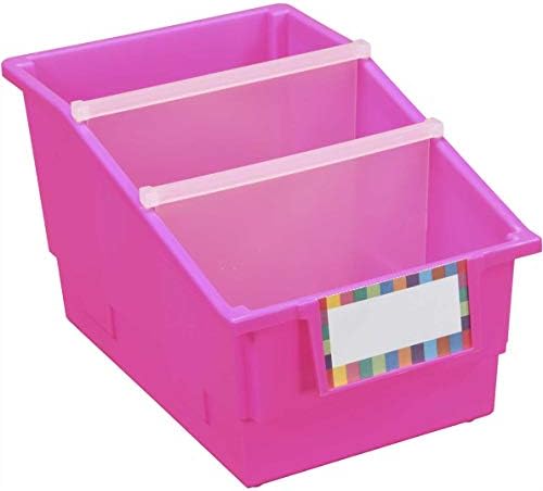 Really Good Stuff Pink Chapter Book Classroom Library Bins with Dividers