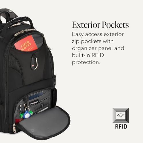 SWISSGEAR 1900 ScanSmart Laptop Backpack, Fits Most 17-Inch Laptops, TSA-Friendly Lay-Flat Design, RFID Protection, and Tablet Pocket, Black, 31L, 18.5-Inch