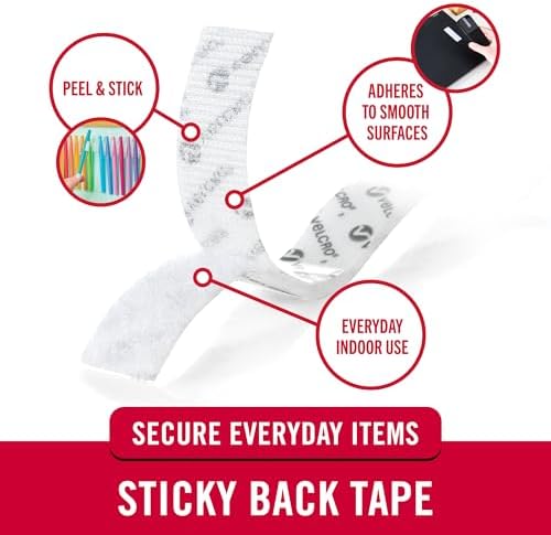 VELCRO Brand Sticky Back Hook and Loop Fasteners, White, 5 Ft Tape Roll