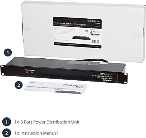 StarTech 8-Outlet 1U PDU, 120V/15A, Surge, 6ft Cord, TAA (RKPW081915)