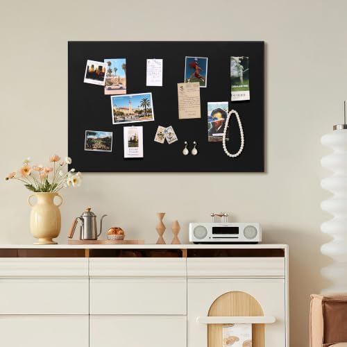 SELEAD Linen Bulletin Board 30” x 20” - Black Aluminum Frame, Black Fabric