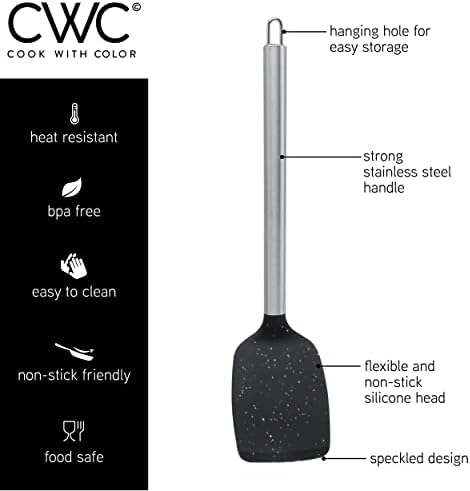 COOK WITH COLOR Silicone Cooking Utensils, Kitchen Utensil Set, Easy to Clean Silicone Kitchen Utensils, Cooking Utensils for Nonstick Cookware, Kitchen Gadgets Set, 5 Pieces, Speckled Black