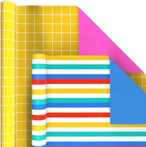 Hallmark Reversible Wrapping Paper Rolls - Checkered, Solids, Stripes, Polka Dots, Flowers, Gift Wrap Paper (Set of 6 Rolls: 150 sq. ft. ttl.) for Birthday, Christmas, Baby Shower, Graduation, All Occasion